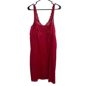 Romantic Red Satin Slip Vassarette Lace Vintage Lingerie Size 38 LL